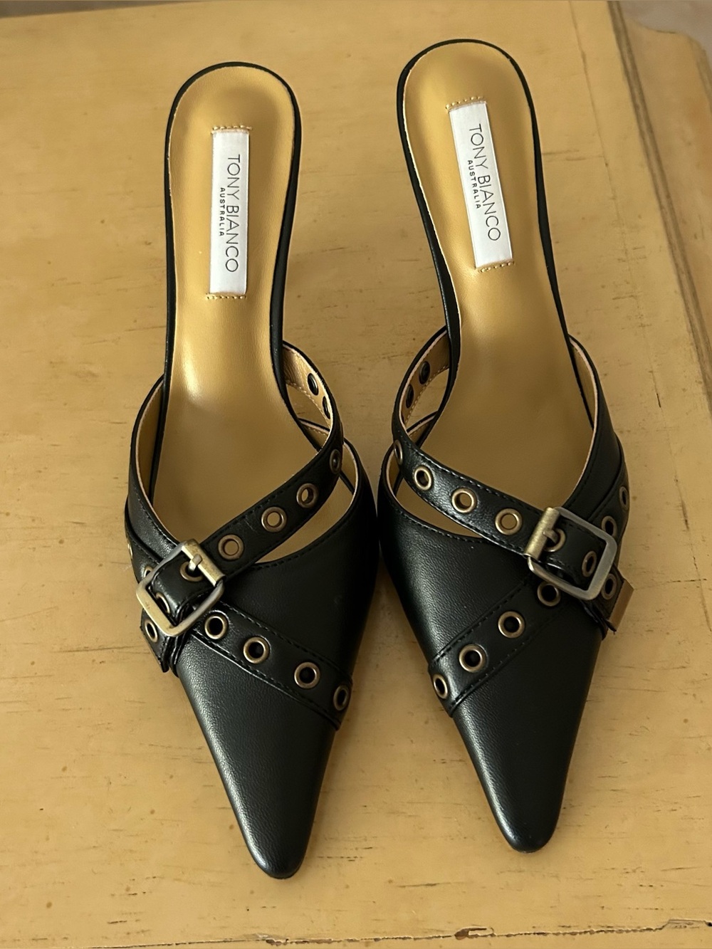 Tony Bianco Australia savior mule pump in black nappa leather in size 6